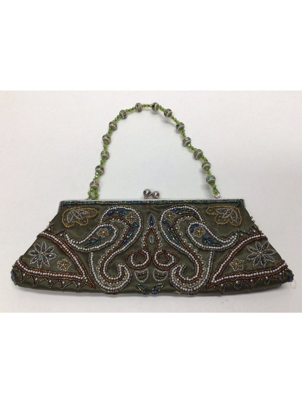 Fashion Express Green Beaded Embroidered Evening Bag Clutch Ball Clasp